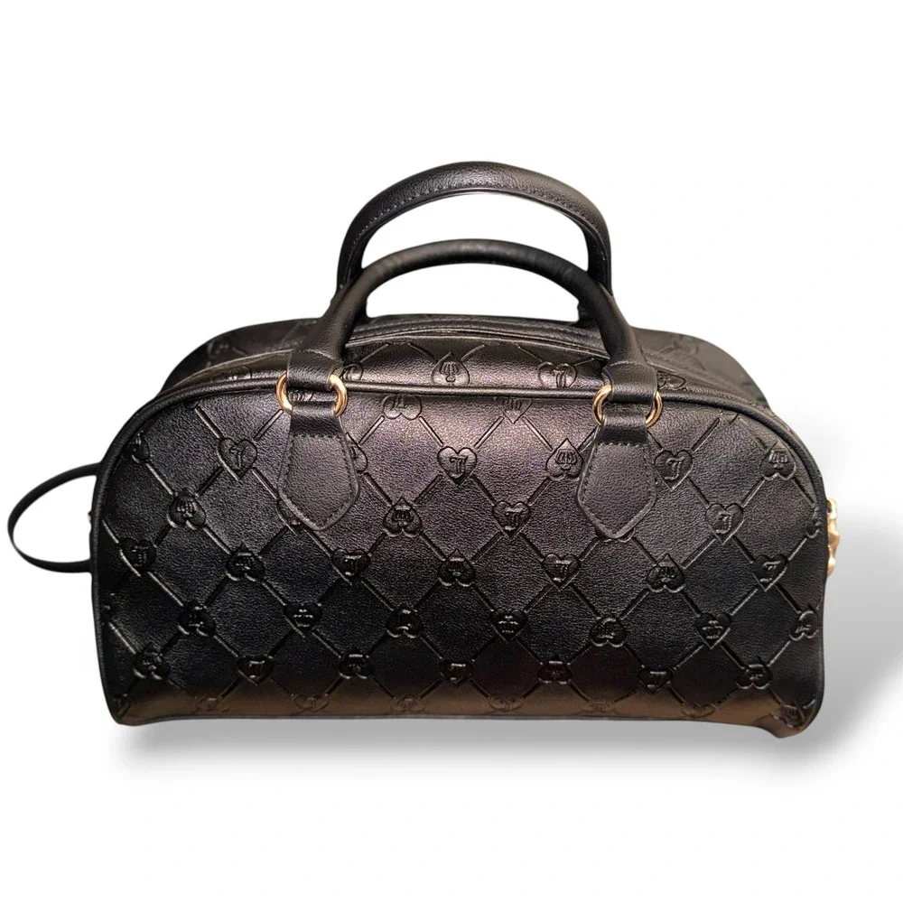 Juicy Couture Dome Satchel Women Medium Liquorice Black Embossed Heart Charms